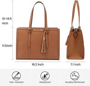 Sac pour ordinateur portable en cuir véritable pour femme avec sangle réglable, écologique et imperméable, grande capacité, pochette pour usage professionnel et de bureau - Product Image 4