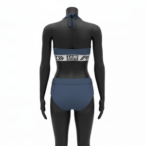 Ensemble de bikini pour femme en nylon et élasthanne, séchage rapide, bleu et blanc, blocs de couleur, logo personnalisé par transfert thermique pour ensemble de bikini - Product Image 2