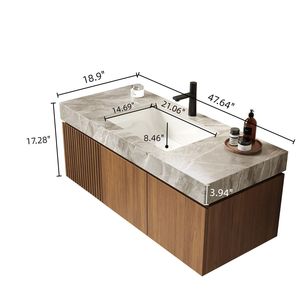 Mobile bagno MURI 48 pollici grigio chiaro con lavabo, pensile a parete in compensato con 2 ante in legno sinterizzato - Product Image 5