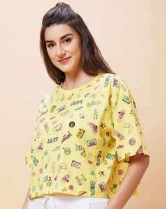 Camiseta de algodón holgada y extragrande para mujer con hombros caídos, estampado digital, estilo urbano, lisa - Product Image 2