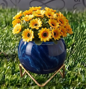 Pot de fleurs en bois personnalisé en gros avec support en métal doré, style moderne du milieu du siècle, écologique, pour intérieur/extérieur, pour salon - Product Image 1
