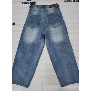 Vaqueros Selvedge Azules con Lavado Ácido, Textura Sólida en Relieve, Peso Medio, Transpirables, Estilo Vintage, Personalizados, para Hombre, Corte Recto, Tejido, para Invierno - Product Image 3
