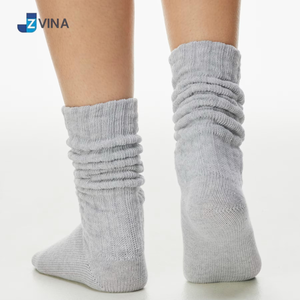 JZVINA Women's Gray Mid-Calf Slouch <b>Socks</b> Cotton Knitted Breathable Solid Color Daily Wear Autumn Style - Product Image 2