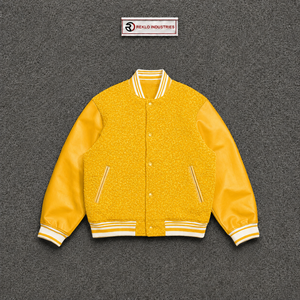 แจ็คเก็ตวาร์ซิตี้สีเหลืองพรีเมียมสำหรับผู้ชาย สวมใส่สบายในฤดูหนาว เสื้อคลุมกีฬาแฟชั่นแนวสตรีท สไตล์วิทยาลัย ทรงบอมเบอร์ - Product Image 5