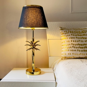 Modern Luxury Gold Coconut Palm Tree <b>Table</b> Lamp Black Metal Shade Antique Brass Art Deco <b>Bedside</b> Living Room Home Decor Light - Product Image 4
