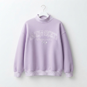 Sweat-shirt à col montant pour femme, couleur lavande, avec logo brodé Fashion Society, style preppy, manches longues, pour l'automne - Product Image 1