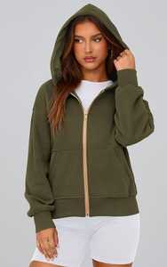 OEM Custom Heavyweight Women <b>Zip</b> Up Hoodie Full <b>Zip</b> Fleece <b>Hooded</b> Sweatshirt Casual Streetwear Kangaroo Pockets - Product Image 3
