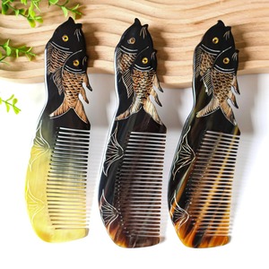 Handmade Buffalo Horn Comb Carved <b>Fish</b> Shape Animal Design Art Collectible Natural Craft - Product Image 2