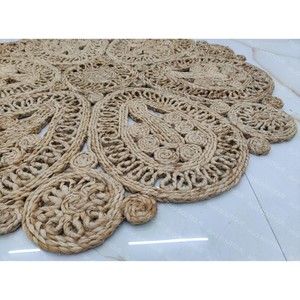 Handmade Jute Round Area Rug Medallion Pattern Bohemian Style Flat Pile Living Room Decor - Product Image 2