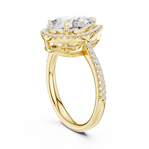 Anillo de Compromiso con Halo de Diamantes Cultivados en Laboratorio, Corte Pera, Oro Amarillo, para Mujer, Joyería Nupcial - Product Image 3