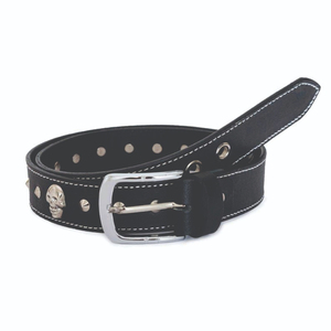 Ceinture décontractée en cuir véritable avec clous à pois, boucle ardillon argentée, durable, moulage monobloc, en cuir de vachette - Product Image 4