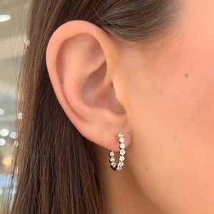 Double Sided Round Cut Lab Gown Diamond Huggie <b>Earrings</b> 10k 14k 18k Solid Gold 18 mm Inside Out Hinged Everyday Minimalist <b>Hoops</b> - Product Image 2