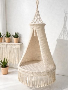 Handmade <b>Macrame</b> Hanging Chair | Boho Swing Chair | Cotton Rope Hammock Seat | Beach & Garden Decor | Indoor Outdoor Relax Chair - Product Image 2