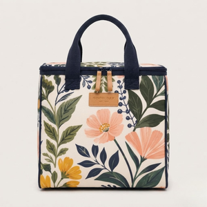 Sac à déjeuner isotherme en toile à fleurs, écologique, grande capacité, sac de pique-nique pour femmes, boîte à lunch réutilisable avec fermeture éclair - Product Image 1