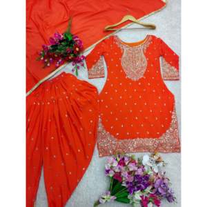 Ensemble de robes de soirée de créateur, robe de bal, haut, dhoti, dupatta - Product Image 6