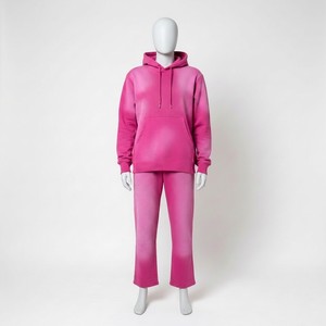 Unisex Pink Dip Dye <b>Tracksuit</b> Hooded Full Sleeve Gradient Color Casual Loose Fit Cotton Sweatshirt And Pants Set Autumn Wear - Product Image 5