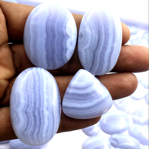 Handmade Blue Lace Agate Quartz Gemstone Oval/<b>Cushion</b> Cut Polished Loose Stones for Jewelry Making Jaipur Pairs - Product Image 1