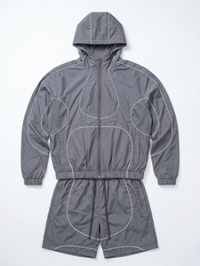 Ensemble de survêtement sportif léger pour homme, gris, été, adulte, coupe-vent, veste à capuche, short, tissu polyester/nylon, séchage rapide - Product Image 5
