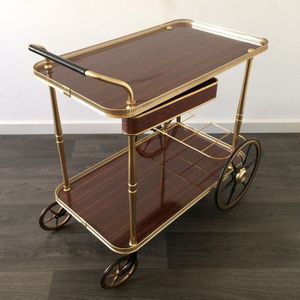Premium Rolling Gold Iron Bar Cart with Glass Shelves <b>Serving</b> <b>Trolley</b> for Home Hotel Restaurant Decor Kitchen Dining Furniture - Product Image 1