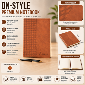 Carnet de notes A5 en cuir PU de qualité supérieure, couverture souple, journal texturé, reliure cousue, impression sérigraphiée pour le bureau, l'école, ou comme cadeau - Product Image 2