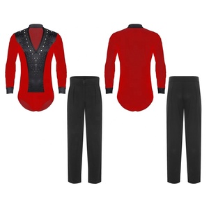 <b>Mens</b> Latin Ballet Dance Outfits Practice Wear <b>Bodysuit</b> And Long Pants <b>For</b> Ballroom Chacha Tango Dance Performance Themed Parties - Product Image 3