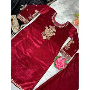 Hermosa parte superior inferior de terciopelo y Dupatta Set XL Tamaño para un aspecto de fiesta - Product Image 4