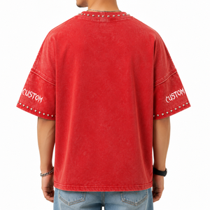 Camiseta de Hombre Personalizada, Oversize, Lavado Ácido, 100% Algodón, con Pedrería, Estilo Urbano, Estampada - Product Image 3