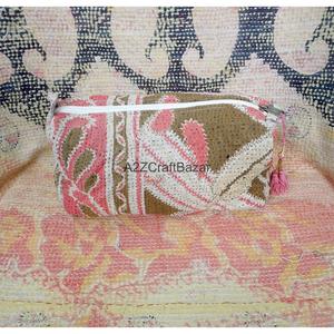 Custom Made Casual Handmade Quilted Silk Screen Printed Kantha <b>Pouch</b> Set Artisan Cotton Travel Cosmetic Organizer Mixed Colors - Product Image 6