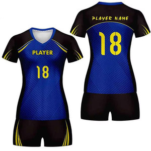 Uniforme de volley-ball unisexe personnalisé, 100% polyester, imprimé par transfert thermique, respirant, ajusté, manches courtes, taille élastique - Product Image 1