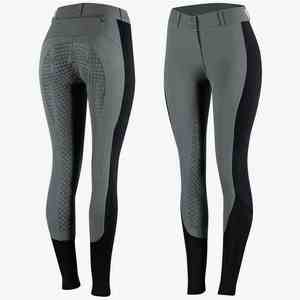 Pantalon d'équitation taille haute pour femme, color block, longueur intégrale, respirant, en Spandex et Nylon, avec braguette zippée et empiècement en mesh - Product Image 2