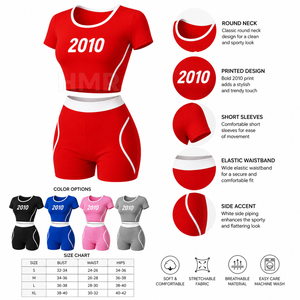 Ensemble crop top et short imprimé HMR Sorority Sisterhood, tenue de sport deux pièces avec rayures latérales et col rond - Product Image 6