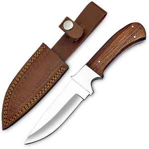 Cuchillo de Caza Hecho a Mano Personalizado de Acero Inoxidable con Hoja Fija, Mango de Madera Wenge Premium, Cuchillo Táctico para Camping con Funda de Cuero - Product Image 1