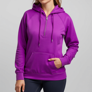 เสื้อฮู้ดผู้หญิงแบบสวมหัว ซิป 3/4 ผ้าฝ้ายฟลีซน้ำหนักเบา พร้อมบริการปรับแต่งแบบ OEM ODM - Product Image 2