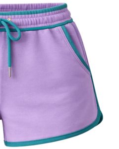 Shorts en molleton de coton personnalisés pour femme, lavande avec contraste bleu sarcelle, taille élastique, décontractés, pour l'été, sport et détente, fabricant - Product Image 4