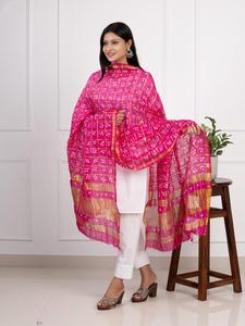Bandhani Handicraft Dupatta With Mini Chex Pattern And Zari Border - Product Image 4