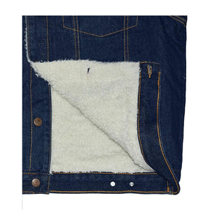 Veste en jean pour homme doublée en sherpa, respirante, 300g, bleu foncé, fermeture éclair, style camionneur, hiver, décontractée, coton épais - Product Image 6
