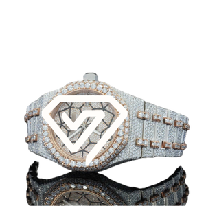 Reloj de Lujo con Patrón Geométrico y Moissanita VVS1, Reloj de Joyería en Oro Rosa y Plata de Dos Tonos - Product Image 2