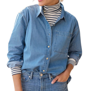 เสื้อเชิ้ตยีนส์ลำลองสำหรับผู้หญิง แต่งกระดุม ลุคฟอกสี ผ้าฝ้ายใส่สบาย ปรับแต่งได้ เหมาะสำหรับฤดูร้อน/ฤดูหนาว - Product Image 3