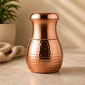 Carafe à eau en cuivre avec couvercle, réutilisable, écologique, design classique pour table de chevet, chambre à coucher, cadeaux - Product Image 5