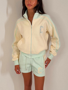<b>Zip</b> <b>Up</b> Sweatshirt And Shorts Tracksuit Lounge Set Sporty Lightweight Polyester / Cotton Women's Sets Polyester/Cotton 280 GSM - Product Image 5