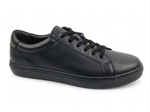 Chaussures de sport décontractées pour hommes en cuir véritable noir à lacets, bout rond, semelle extérieure en caoutchouc, semelle intermédiaire en EVA, toutes saisons - Product Image 1