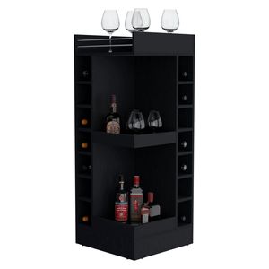 Mobile Bar Angolare Nero con Portabottiglie e Ripiano Aperto - Product Image 3