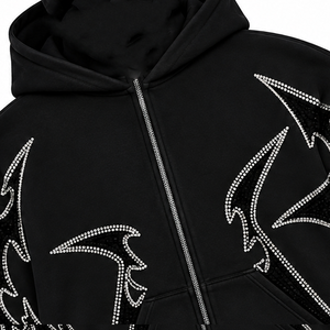 Custom Rhinestone Bat Wing Men's Oversized Black Zip Up Hoodie <b>Gothic</b> Star Sleeve Bling Streetwear <b>Jackets</b> Wholesale Suppliers - Product Image 4