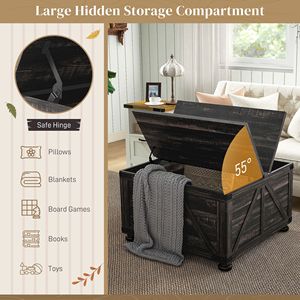 Tavolino da Caffè Quadrato Grande Eco-Friendly Stile Rustico con Contenitore, Tavolo Centrale in Legno per Soggiorno, Realizzato in Ottone - Product Image 4