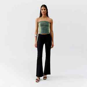 Top de Mezclilla Personalizado de Alta Calidad para Mujer, Azul Deslavado, Cuello Halter, Cuello Redondo, Dobladillo Asimétrico, Estilo Corsé - Product Image 3