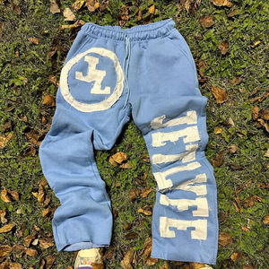 High Quality French Terry Y2K Cargo Pants Men Stacked <b>Flared</b> Joggers Custom Logo Puff Print - Product Image 3