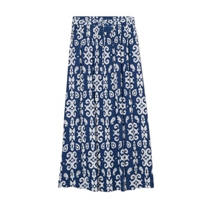 Trendy Women's High-waisted Long Flowing Crepe Navy Blue <b>Skirt</b> <b>Elastic</b> Waist Drawstring Front Viscose <b>Skirt</b> Casual Summer Style - Product Image 2