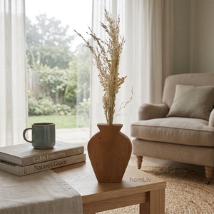 Vase décoratif en bois d'acajou fait main, support minimaliste en bois massif naturel et durable pour herbe de la pampa, décoration intérieure - Product Image 1