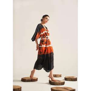 Robe mi-longue style kimono tie-dye pour femme, col en V, coupe ample, kaftan pour les vacances d'été - Product Image 3