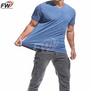 T-shirt homme 100% coton, nouvelle conception OEM, coupe ample, imprimé uni, respirant, décontracté, col rond, col en V, pour le fitness. - Product Image 4